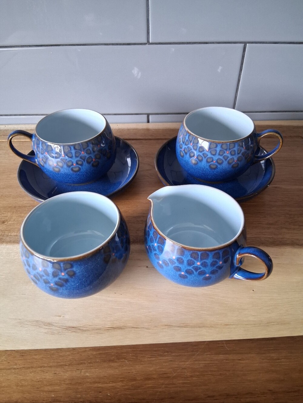DENBY ENGLAND blue Ceramic Tea Set with Gold Trim